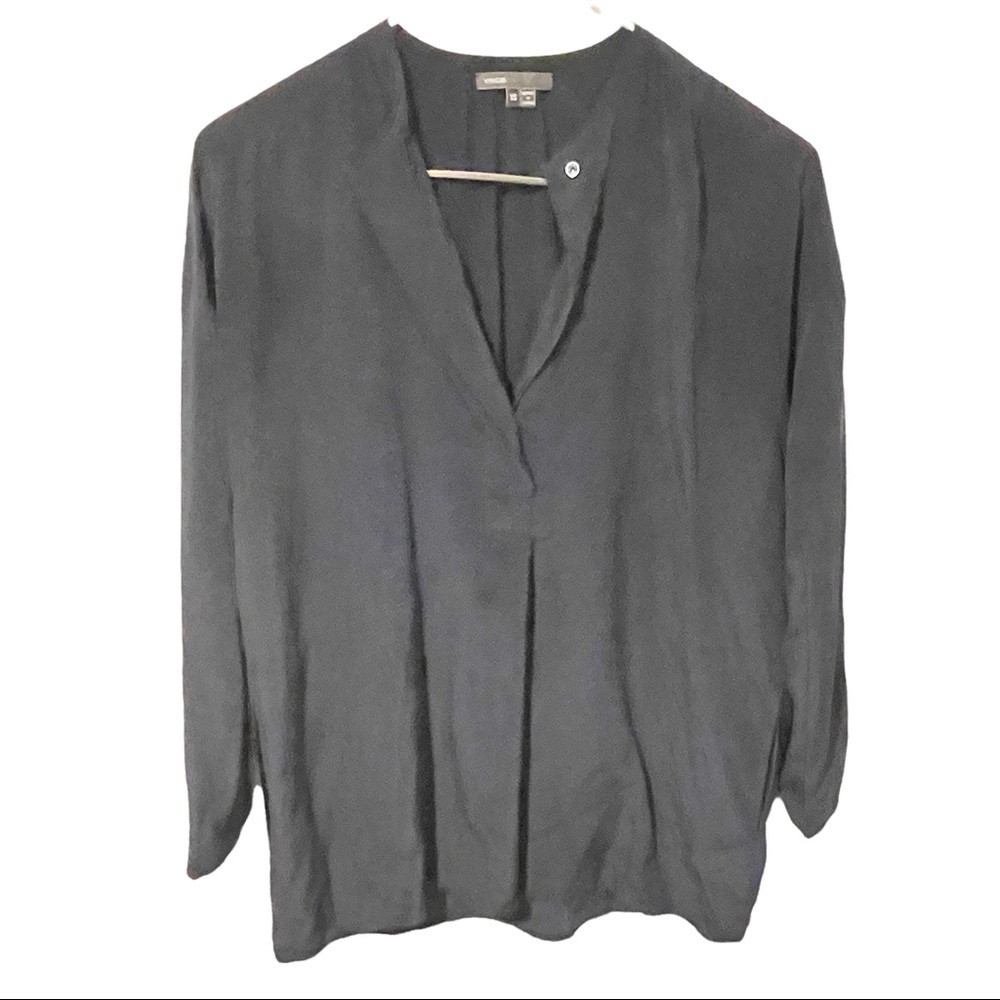 Vince Womens Size XS Blue Silk V Neck Popover Henley Blouse